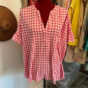 Crown & Ivy Top NWT! Precious Pink & White Gingham! Size XXL